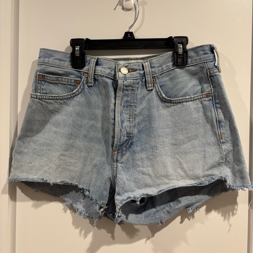 Denim Forum Ex-Boyfriend Blue Jean Shorts High-Waisted Distressed